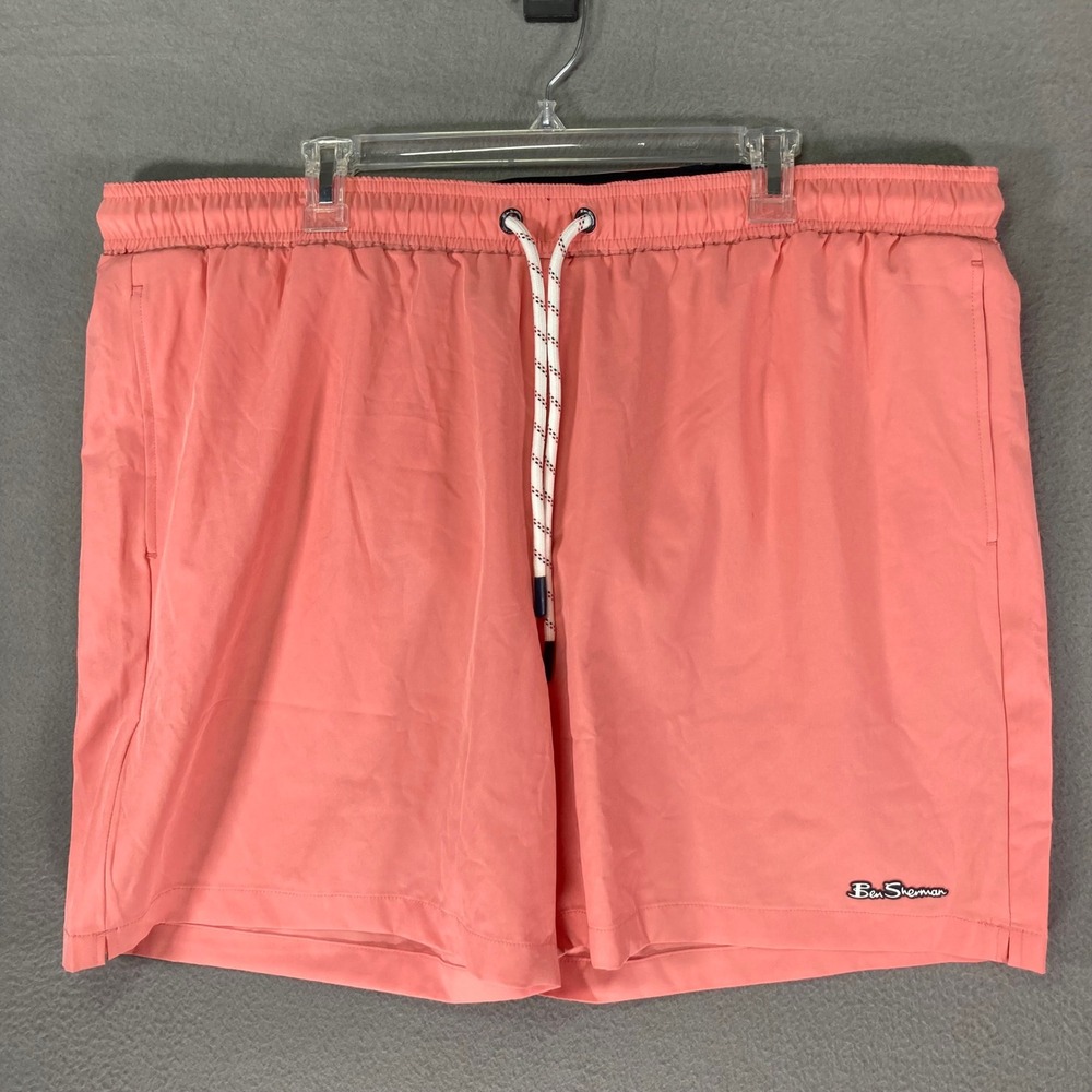 Ben Sherman Mens 2XL Swim Trunks Coral NWT Drawstring Beach‎ Shorts